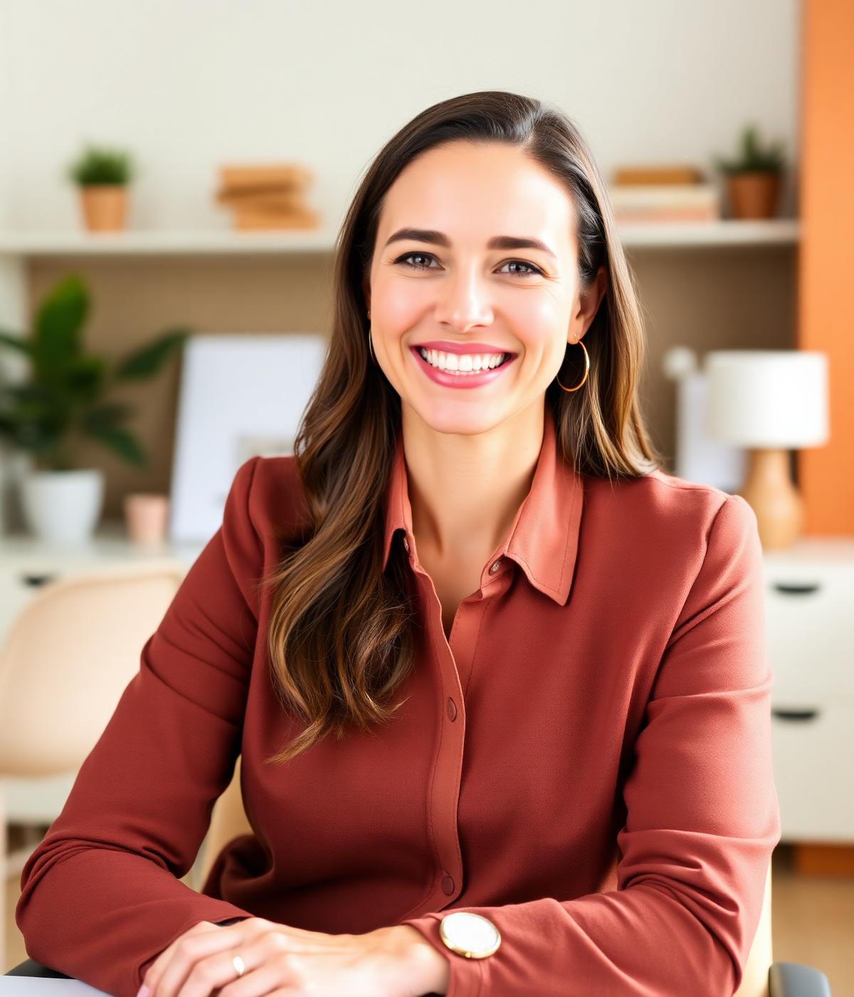A friendly accountant smiling in a bright home office